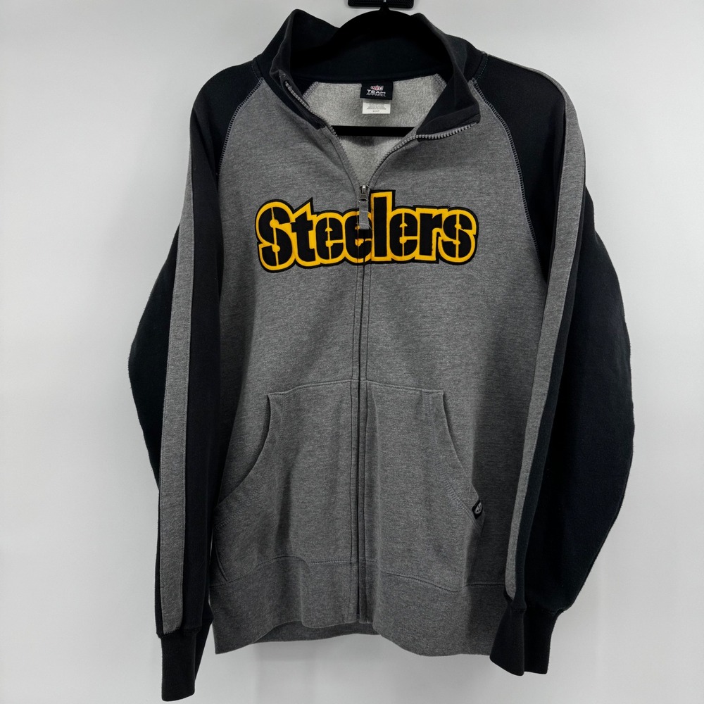 Pittsburgh Steelers NFL Team Apparel Full‎ Zip Hoodie Gray Black Mens Small